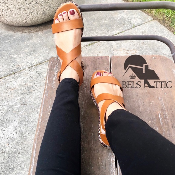 Vegan Leather Tan Leopard Platform Sandals - Picture 7 of 7